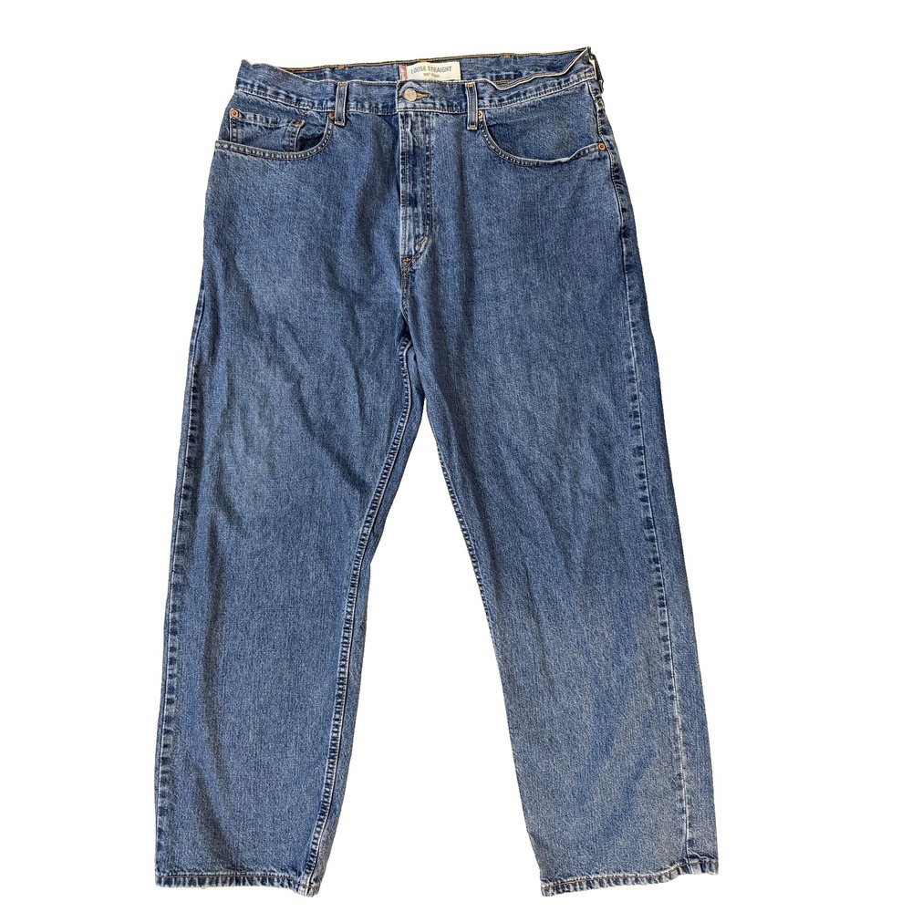 Levis 569 Jeans Mens 38x32 Blue Medium Wash Loose Straight Fit Denim Zip Y2K